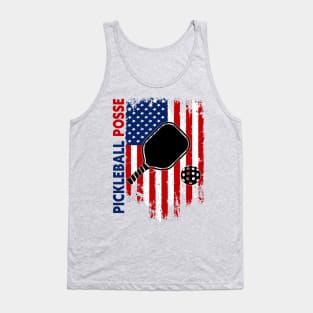 Pickleball Posse, Cool design With A racket and A vintage American Flag Tank Top